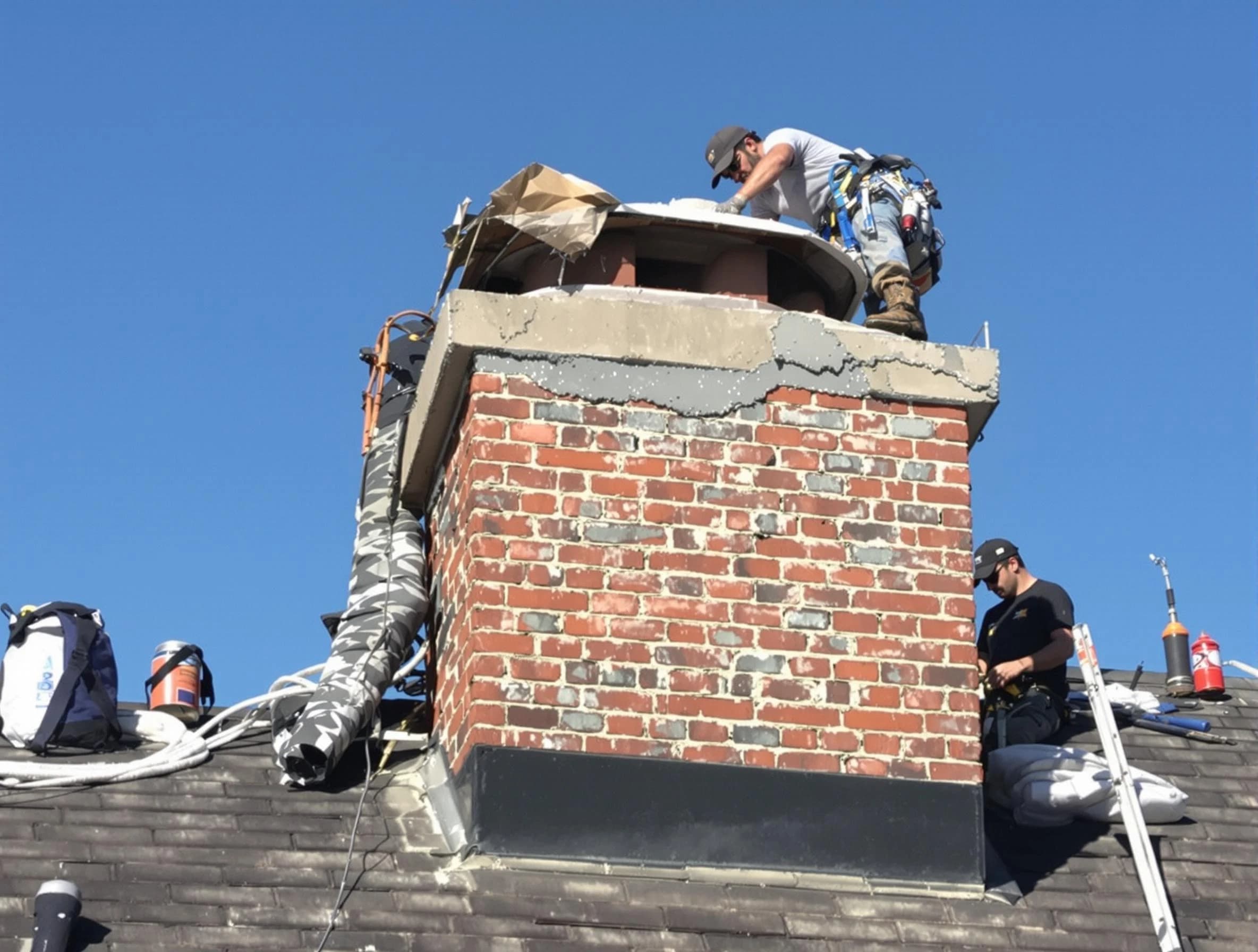 Millburn Chimney Sweep installing a custom chimney crown in Millburn, NJ