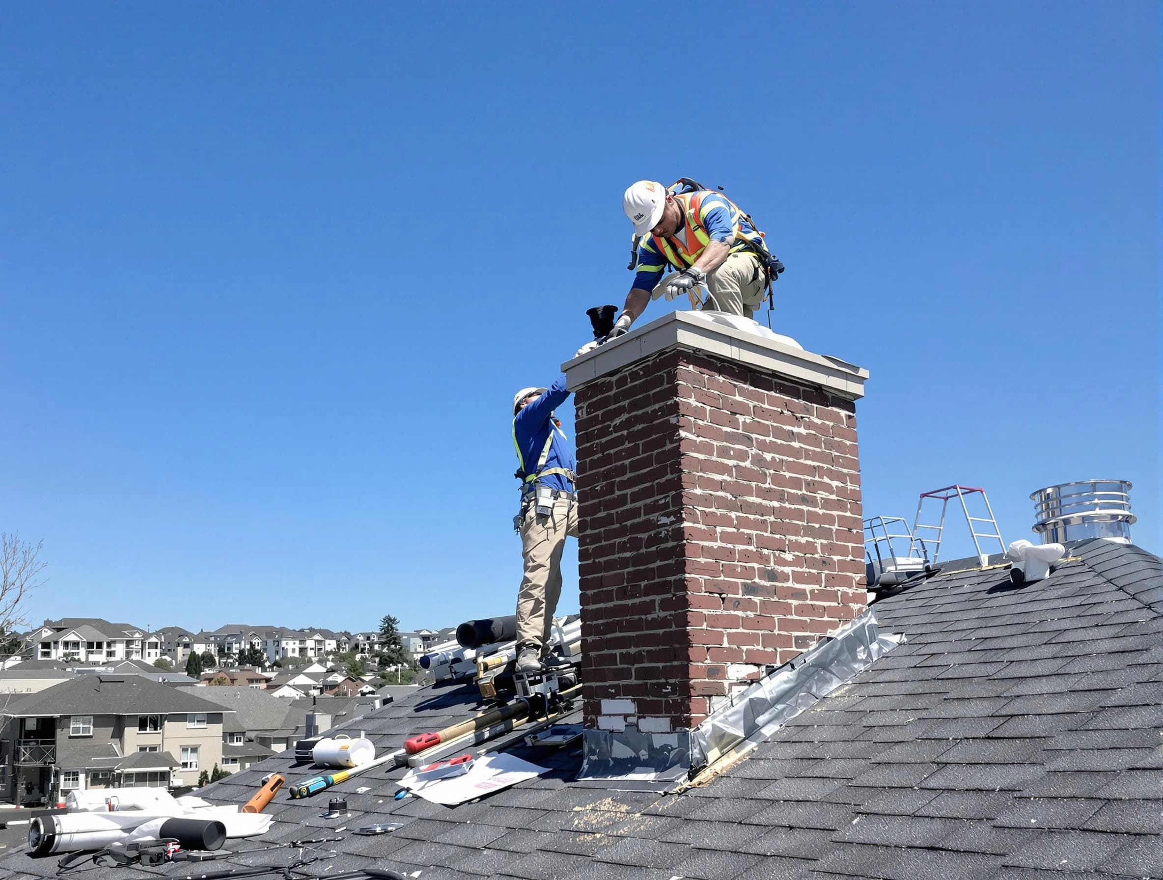 Millburn Chimney Sweep repairing a chimney crown in Millburn, NJ