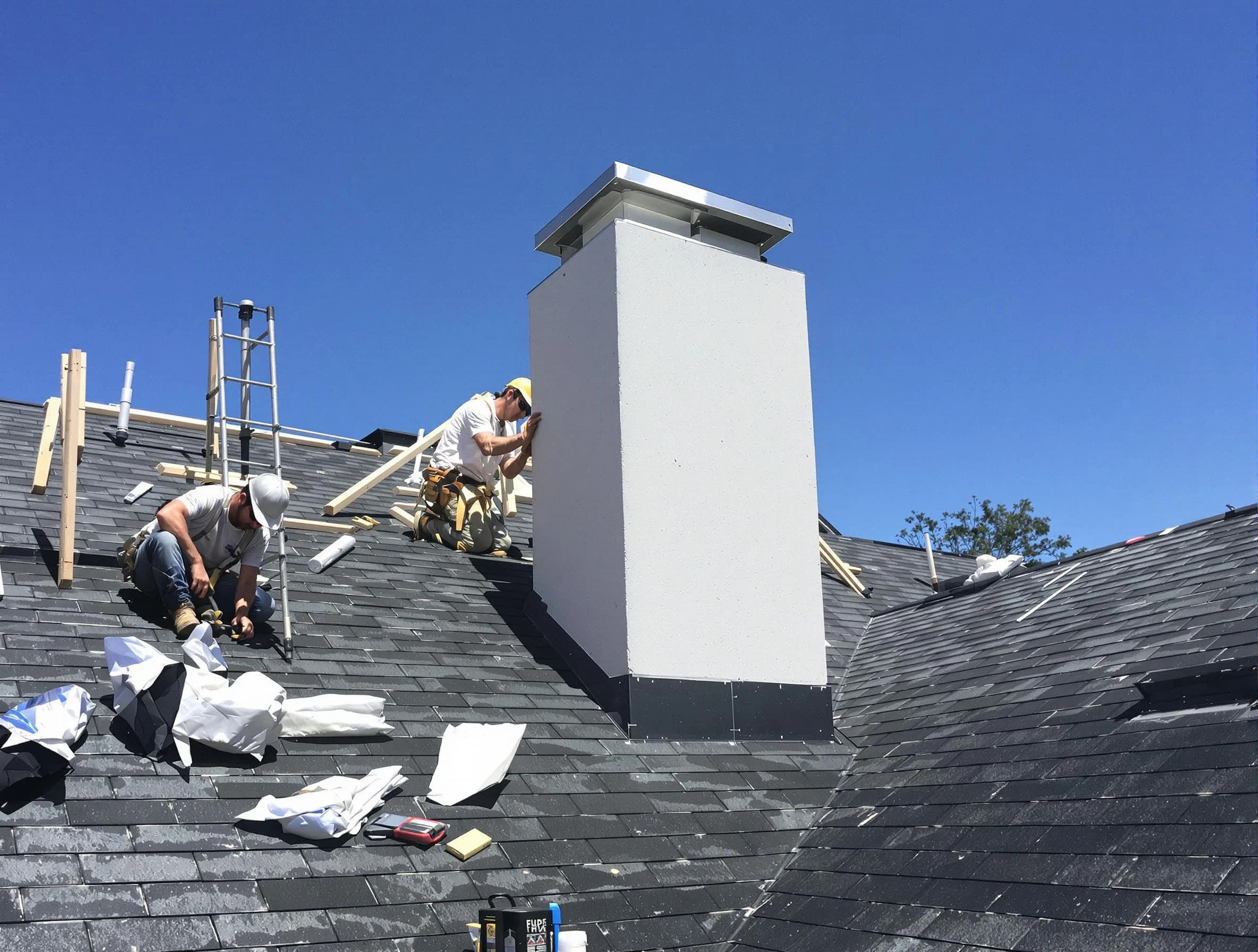 Millburn Chimney Sweep crew installing a new chimney in Millburn, NJ