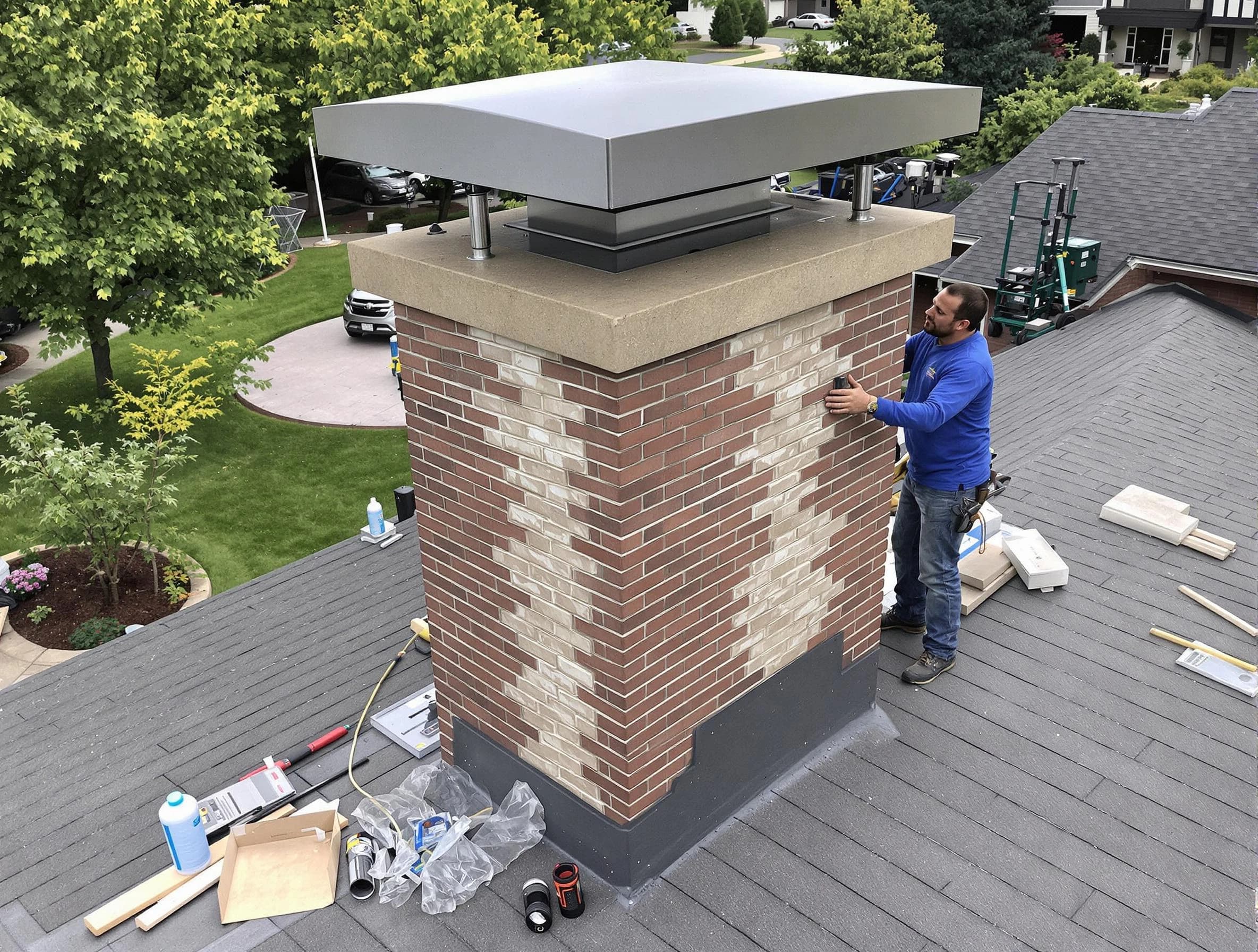 Millburn Chimney Sweep team working on a custom chimney remodel in Millburn, NJ