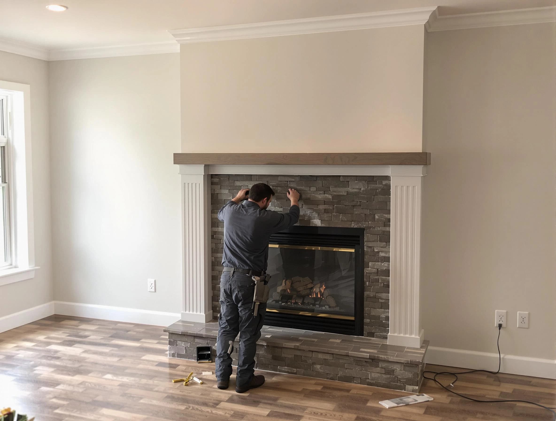 Millburn Chimney Sweep finishing a custom fireplace install in Millburn, NJ