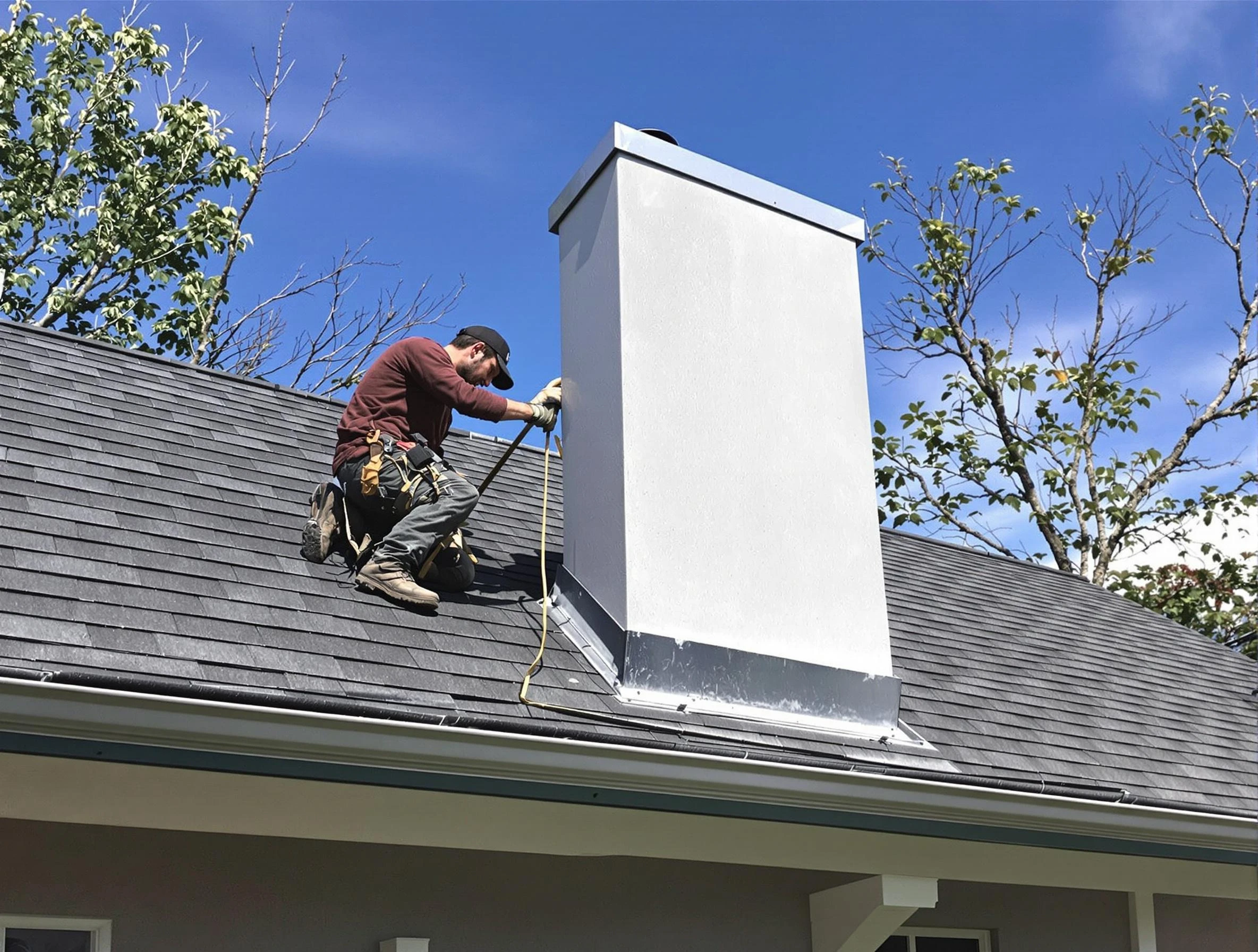 Millburn Chimney Sweep team member finishing chimney construction in Millburn, NJ