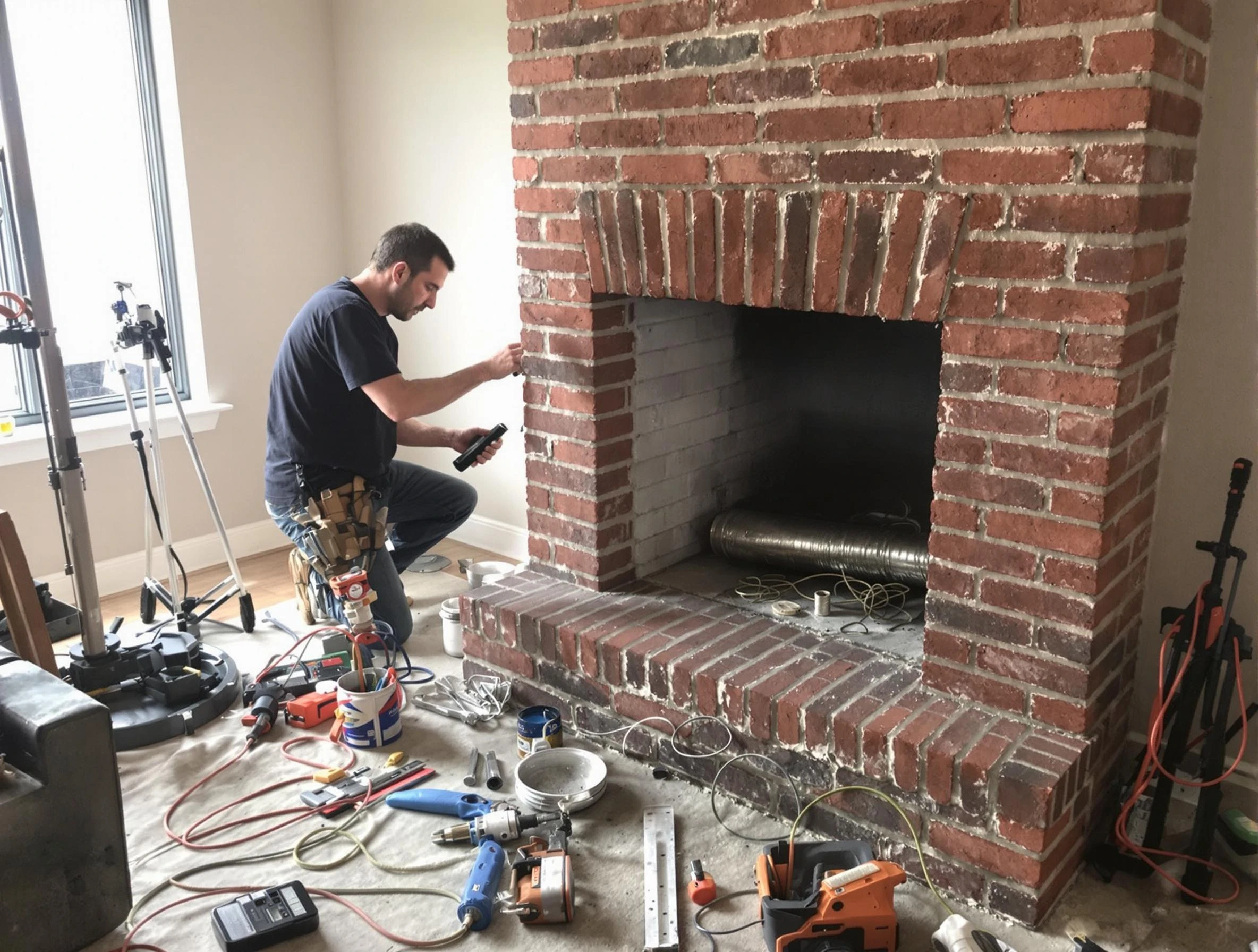 Millburn Chimney Sweep specialist finalizing chimney liner service in Millburn, NJ